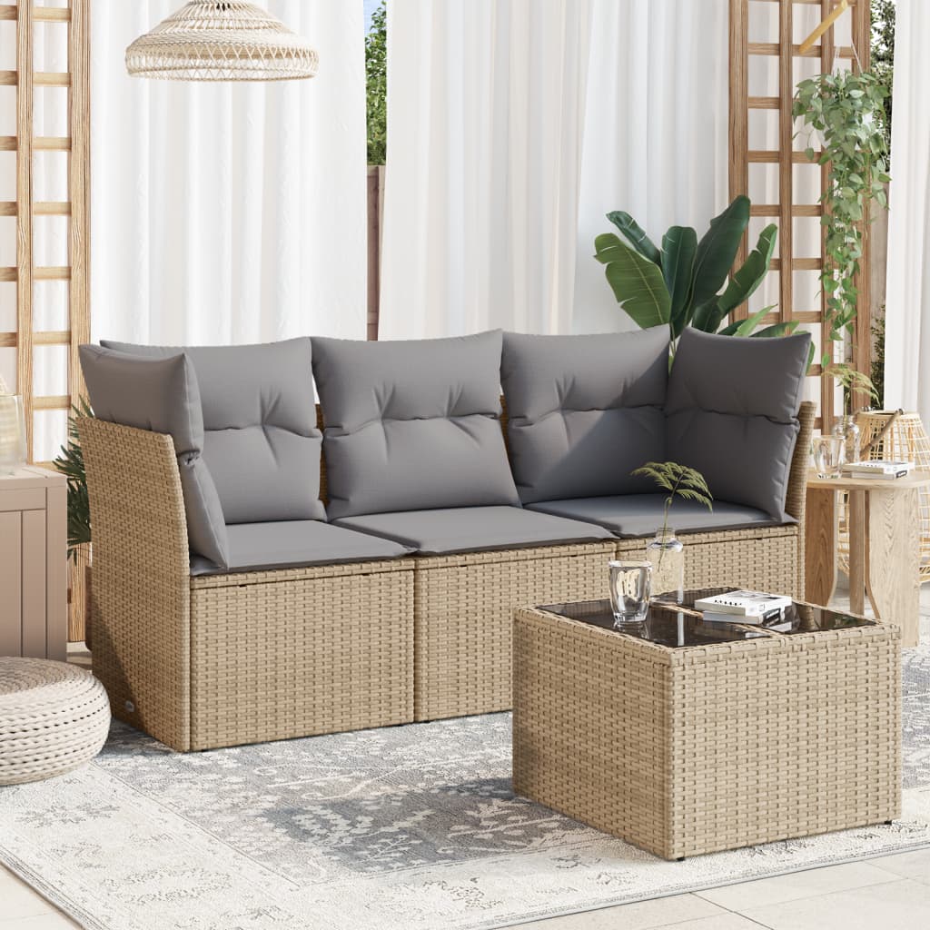 vidaXL Ensemble de canapés de jardin 4 pcs avec coussins en résine tressée beige