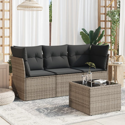 vidaXL Salon de jardin 4 pcs avec coussins Gris Résine tressée