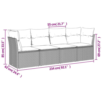 vidaXL 4-tlg. Garten-Sofagarnitur mit Kissen Schwarz Poly Rattan