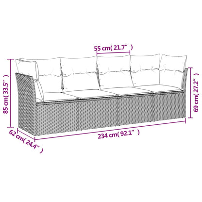 vidaXL 4-tlg. Garten-Sofagarnitur mit Kissen Hellgrau Poly Rattan