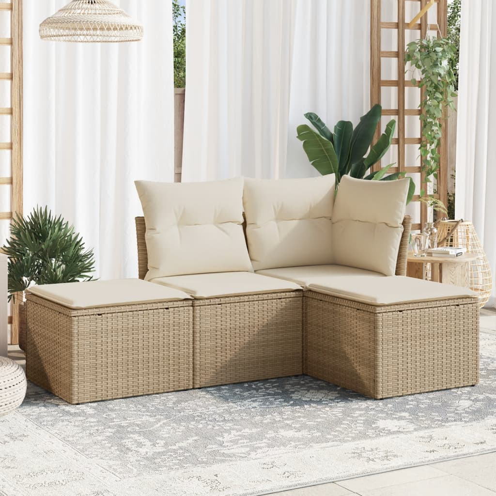 vidaXL Ensemble de canapés de jardin 4 pcs avec coussins en résine tressée beige