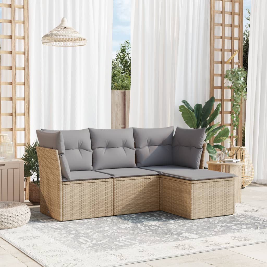 vidaXL Ensemble de canapés de jardin 4 pcs avec coussins en résine tressée beige