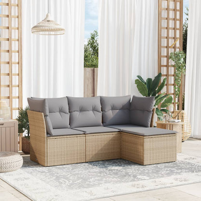vidaXL Ensemble de canapés de jardin 4 pcs avec coussins en résine tressée beige