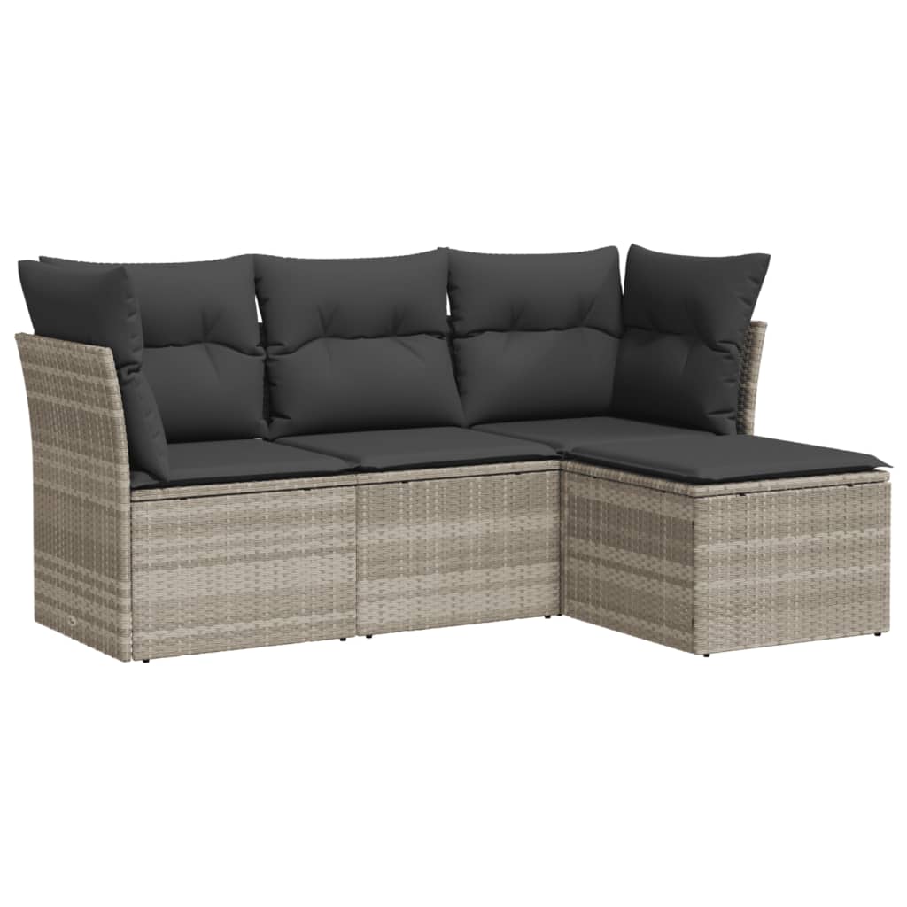 vidaXL 4-tlg. Garten-Sofagarnitur mit Kissen Hellgrau Poly Rattan