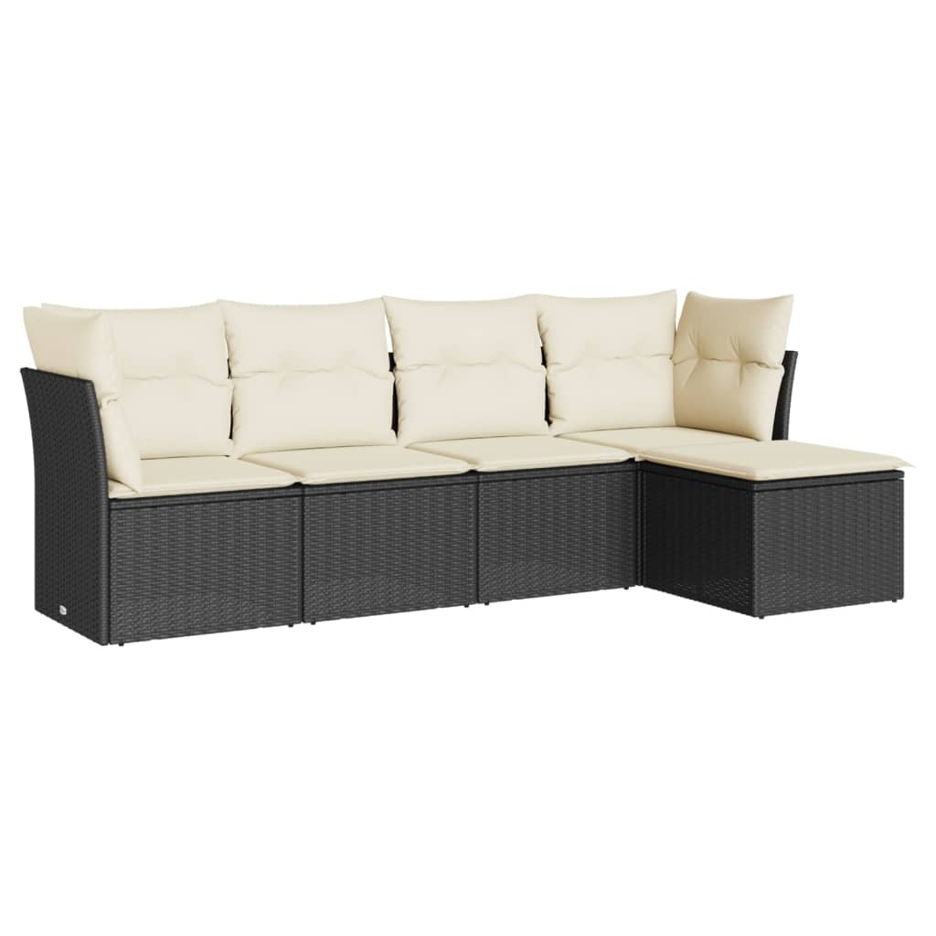 vidaXL Ensemble de canapés de jardin 5 pcs avec coussins, résine tressée noire