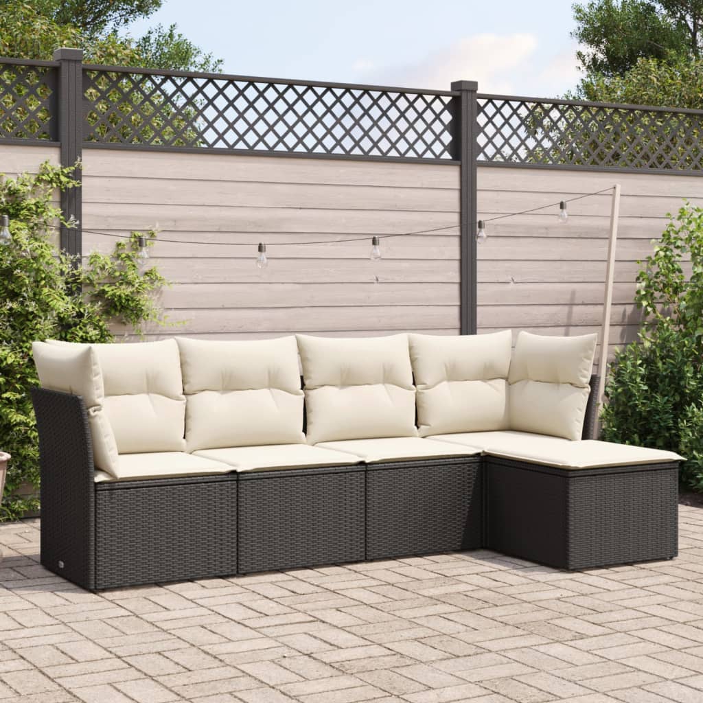 vidaXL Ensemble de canapés de jardin 5 pcs avec coussins, résine tressée noire