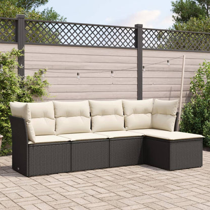 vidaXL Ensemble de canapés de jardin 5 pcs avec coussins, résine tressée noire