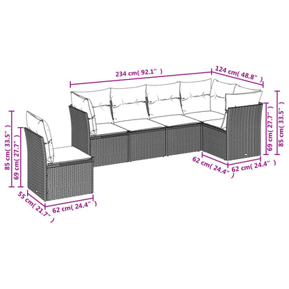 vidaXL 6-tlg. Garten-Sofagarnitur mit Kissen Beige Poly Rattan