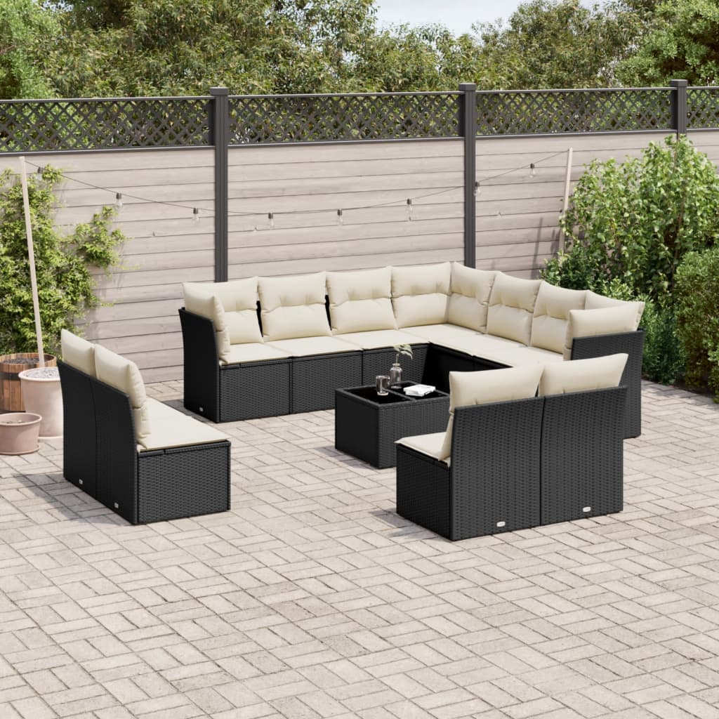 vidaXL Ensemble de canapés de jardin 12 pcs avec coussins Noir Résine tressée