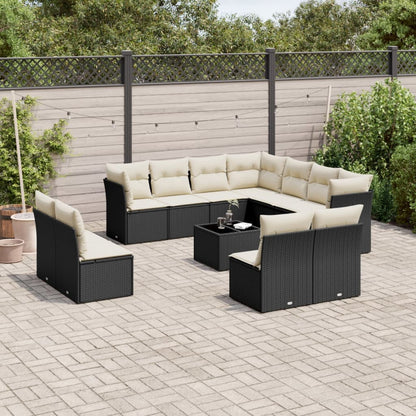 vidaXL Ensemble de canapés de jardin 12 pcs avec coussins Noir Résine tressée
