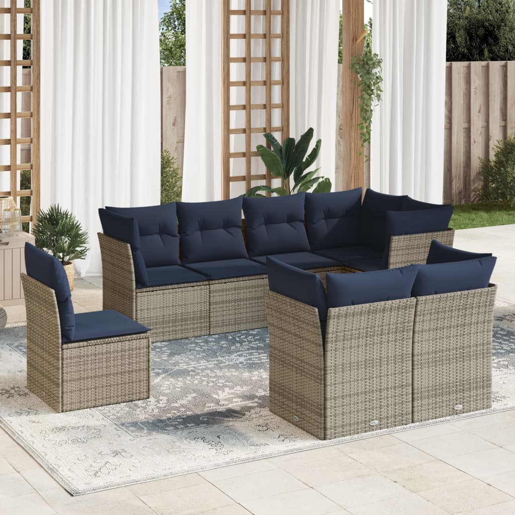 vidaXL 8-tlg. Garten-Sofagarnitur mit Kissen Grau Poly Rattan