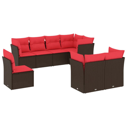 vidaXL 8-tlg. Garten-Sofagarnitur mit Kissen Braun Poly Rattan