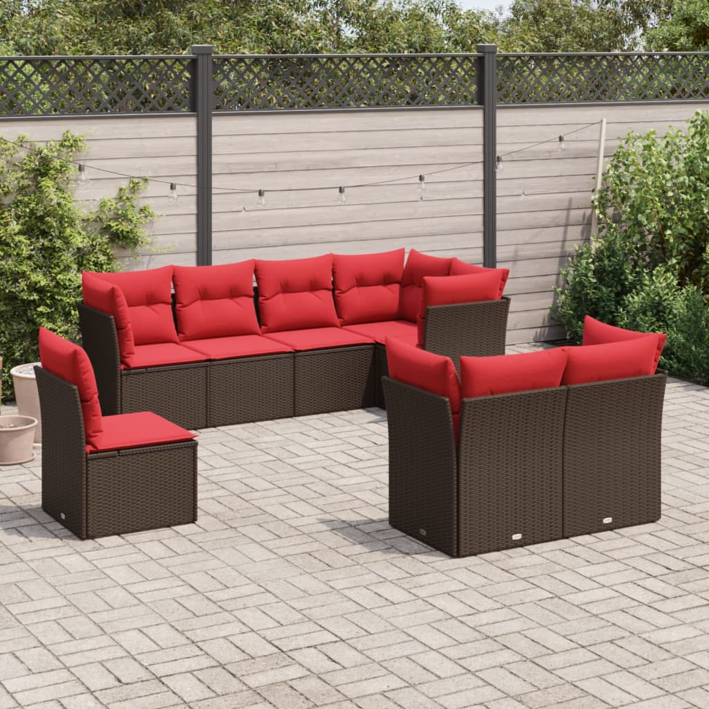 vidaXL 8-tlg. Garten-Sofagarnitur mit Kissen Braun Poly Rattan