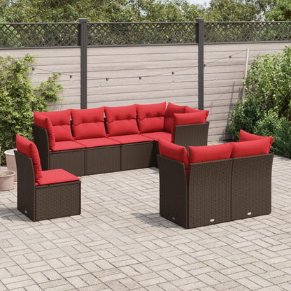 vidaXL 8-tlg. Garten-Sofagarnitur mit Kissen Braun Poly Rattan