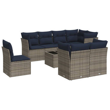 vidaXL 9-tlg. Garten-Sofagarnitur mit Kissen Grau Poly Rattan