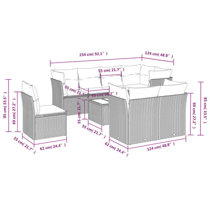 vidaXL 9-tlg. Garten-Sofagarnitur mit Kissen Grau Poly Rattan