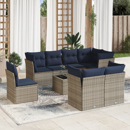 vidaXL 9-tlg. Garten-Sofagarnitur mit Kissen Grau Poly Rattan