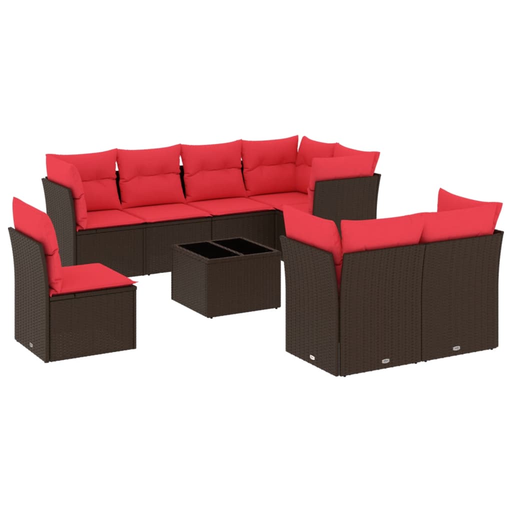 vidaXL 9-tlg. Garten-Sofagarnitur mit Kissen Braun Poly Rattan