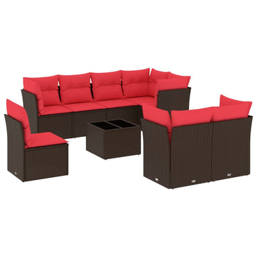 vidaXL 9-tlg. Garten-Sofagarnitur mit Kissen Braun Poly Rattan
