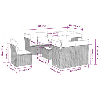vidaXL 9-tlg. Garten-Sofagarnitur mit Kissen Braun Poly Rattan