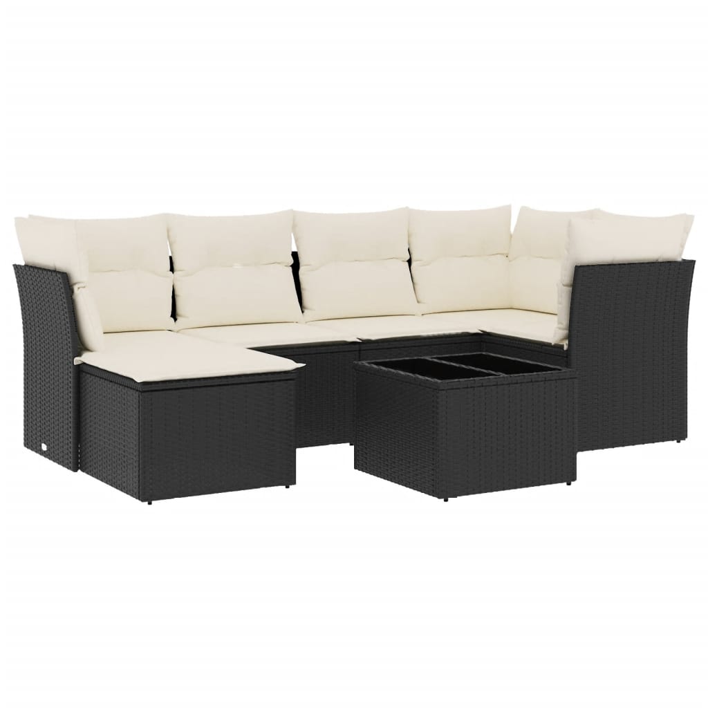 vidaXL Salon de jardin 7 pcs avec coussins Noir Résine tressée