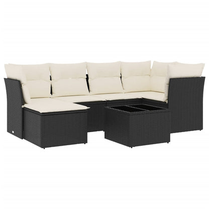 vidaXL Salon de jardin 7 pcs avec coussins Noir Résine tressée