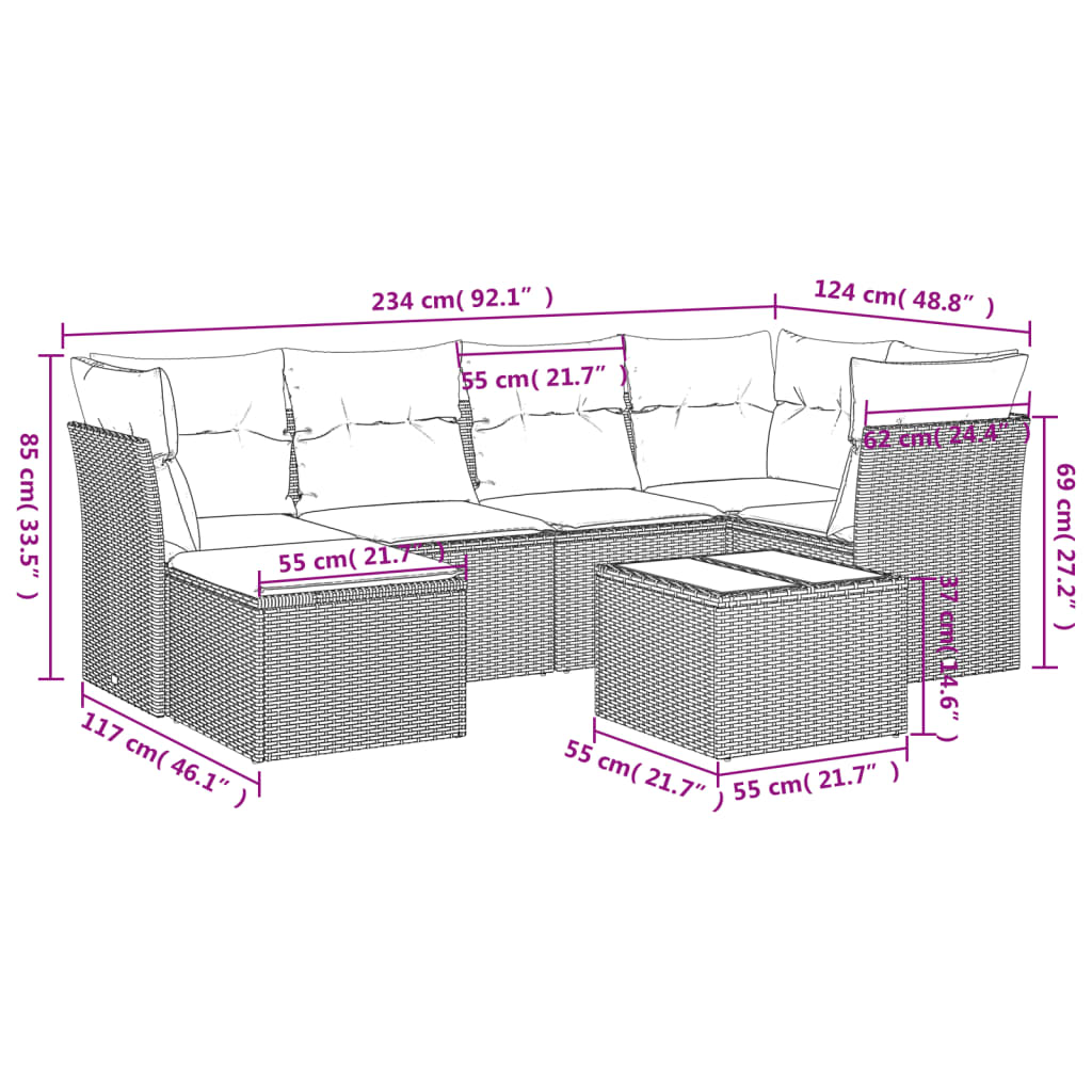 vidaXL Salon de jardin 7 pcs avec coussins Noir Résine tressée