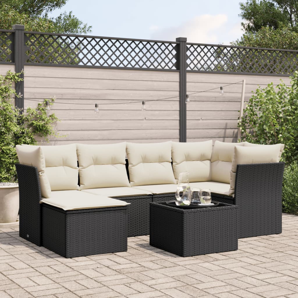 vidaXL Salon de jardin 7 pcs avec coussins Noir Résine tressée