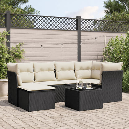 vidaXL Salon de jardin 7 pcs avec coussins Noir Résine tressée