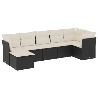 vidaXL Salon de jardin 7 pcs avec coussins Noir Résine tressée