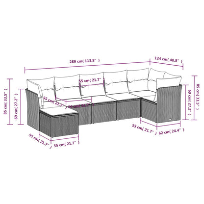 vidaXL Salon de jardin 7 pcs avec coussins Noir Résine tressée