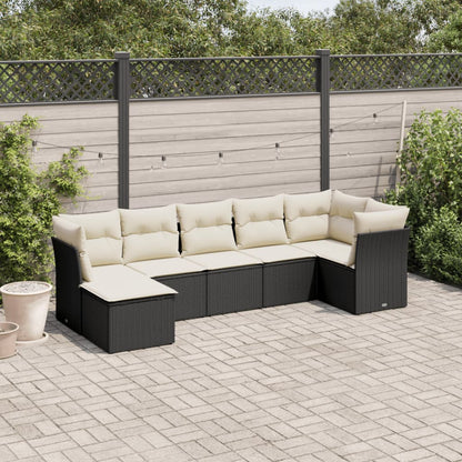 vidaXL Salon de jardin 7 pcs avec coussins Noir Résine tressée