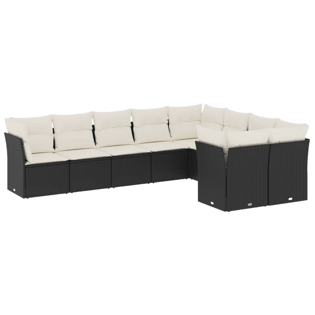 vidaXL Salon de jardin 9 pcs avec coussins Noir Résine tressée