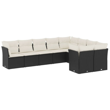 vidaXL Salon de jardin 9 pcs avec coussins Noir Résine tressée