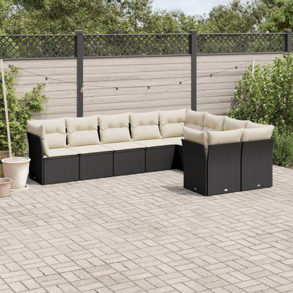 vidaXL Salon de jardin 9 pcs avec coussins Noir Résine tressée