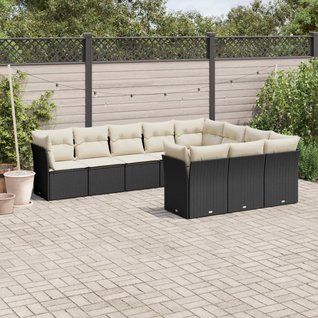 vidaXL Salon de jardin 10 pcs avec coussins Noir Résine tressée