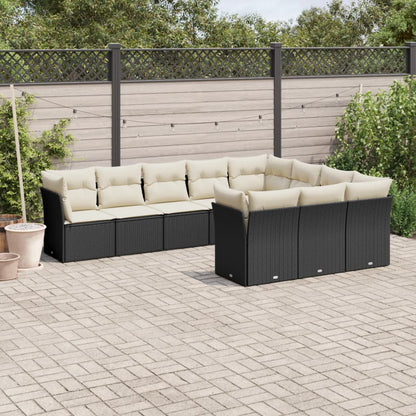 vidaXL Salon de jardin 10 pcs avec coussins Noir Résine tressée