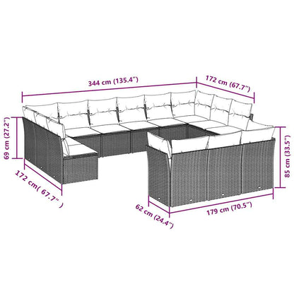 vidaXL 13-tlg. Garten-Sofagarnitur mit Kissen Schwarz Poly Rattan
