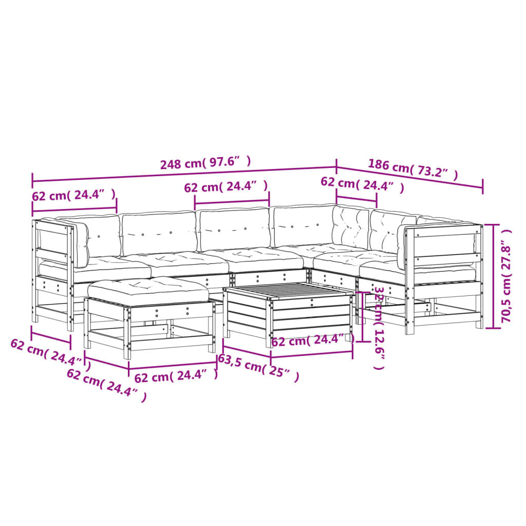 vidaXL 8-tlg. Garten-Lounge-Set mit Kissen Massivholz Kiefer