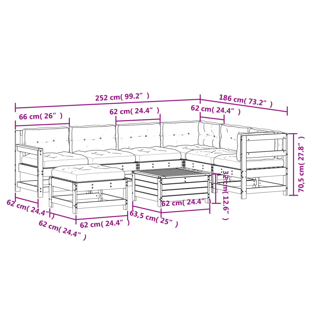 vidaXL 8-tlg. Garten-Lounge-Set mit Kissen Massivholz Kiefer