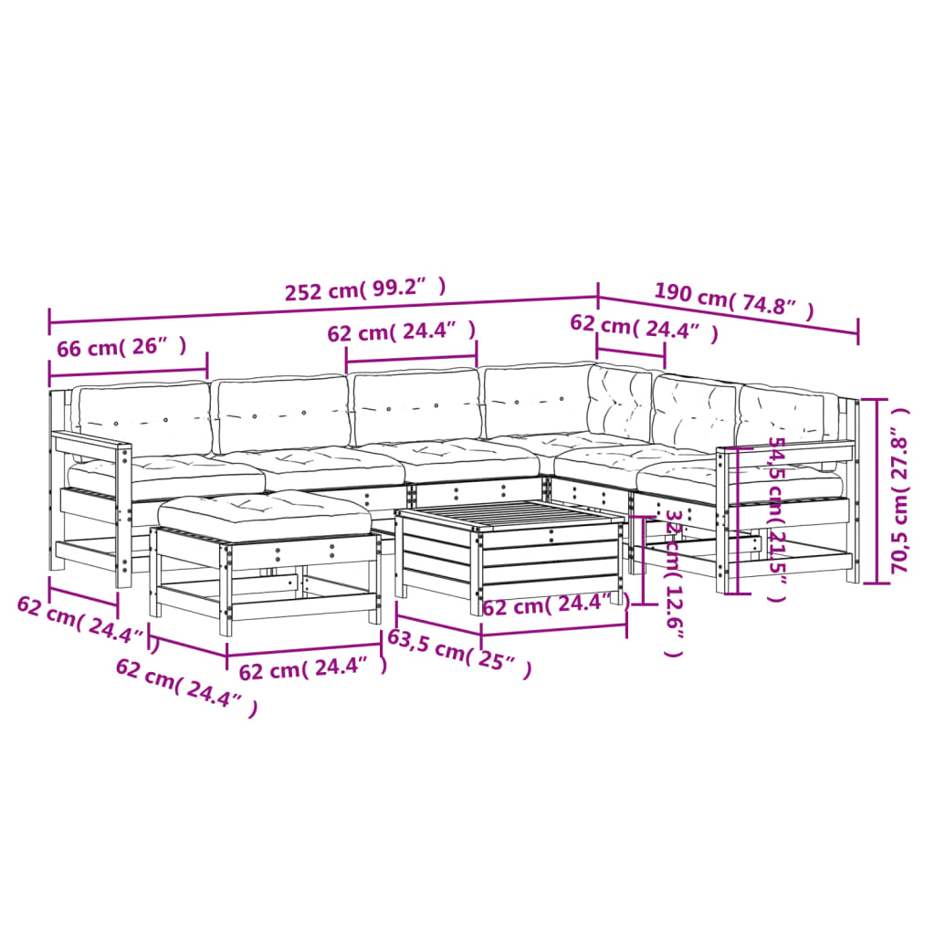 vidaXL 8-tlg. Garten-Lounge-Set mit Kissen Massivholz Kiefer