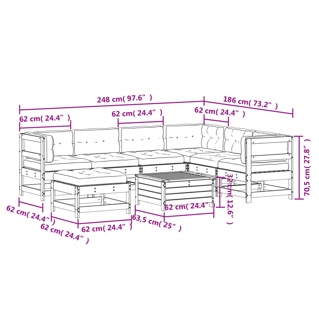 vidaXL 8-tlg. Garten-Lounge-Set mit Kissen Massivholz Kiefer