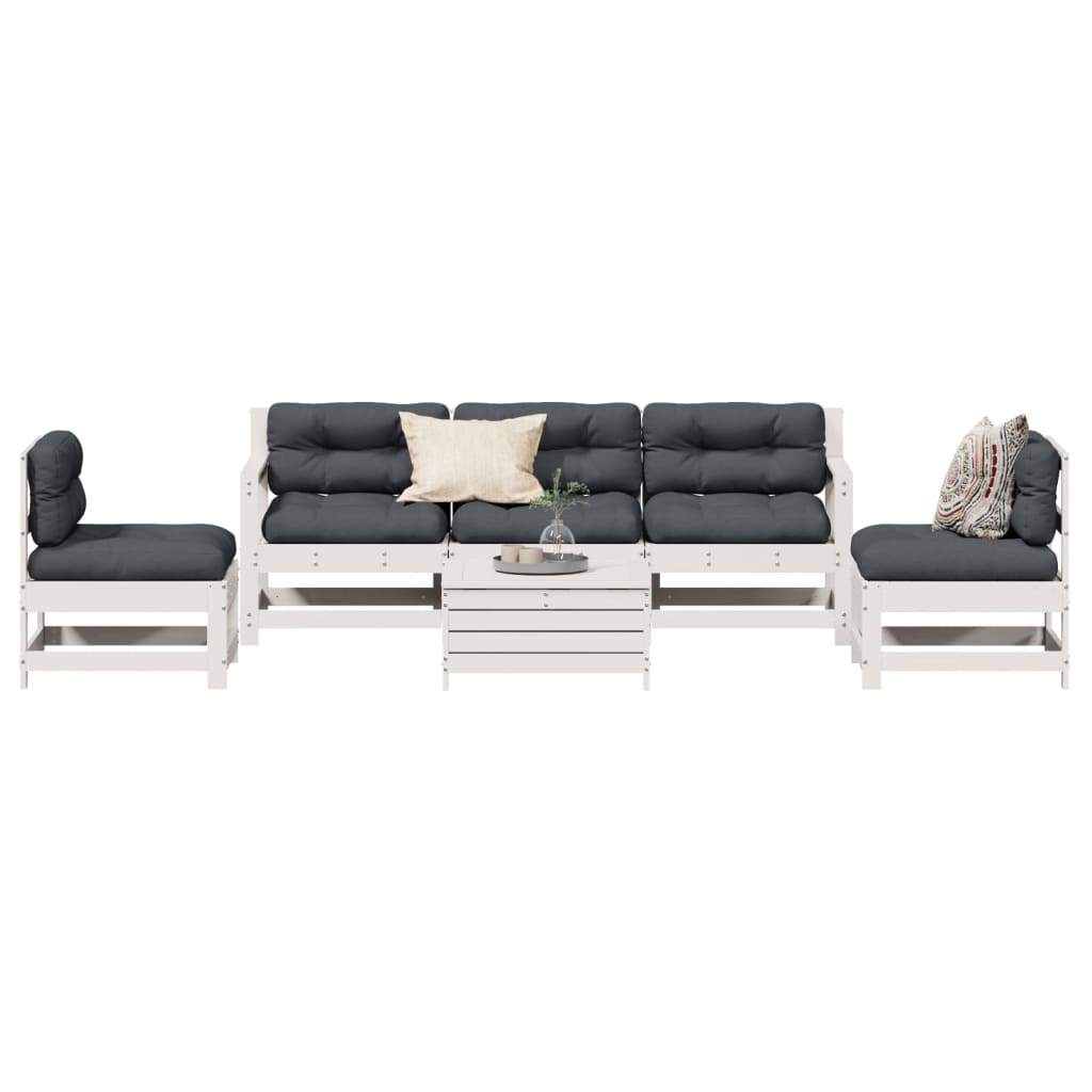 vidaXL 6-tlg. Garten-Lounge-Set mit Kissen Weiß Massivholz Kiefer