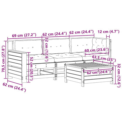 vidaXL Ensemble de salon de jardin 4 pcs avec coussins Blanc Bois de pin massif