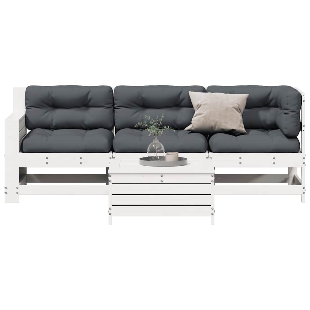 vidaXL Ensemble de salon de jardin 4 pcs avec coussins Blanc Bois de pin massif