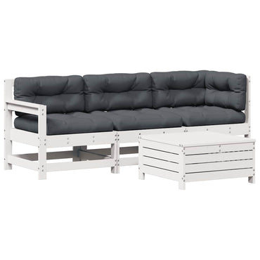 vidaXL Ensemble de salon de jardin 4 pcs avec coussins Blanc Bois de pin massif