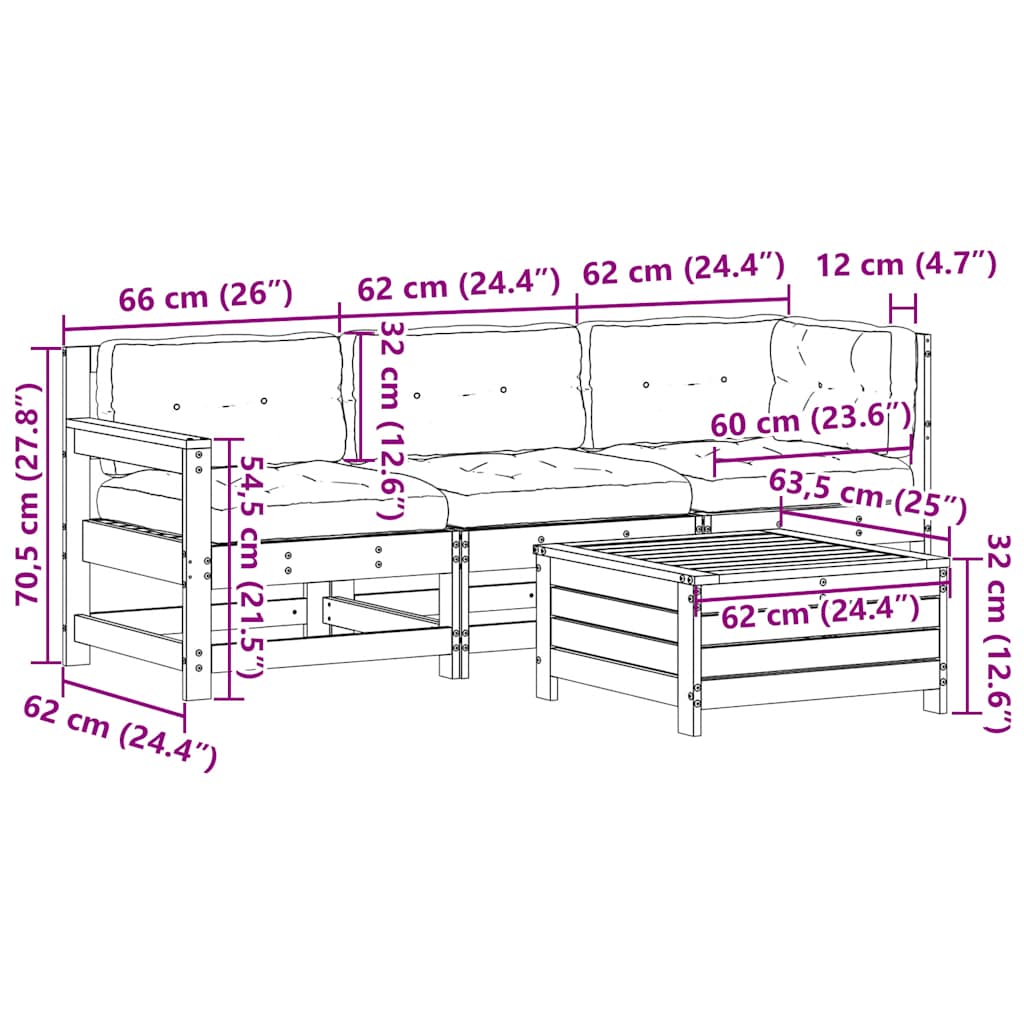 vidaXL Ensemble de salon de jardin 4 pcs avec coussins Blanc Bois de pin massif