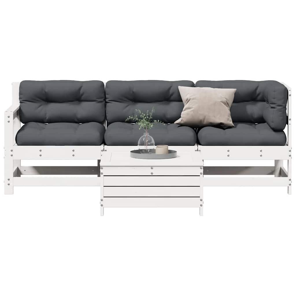 vidaXL Ensemble de salon de jardin 4 pcs avec coussins Blanc Bois de pin massif