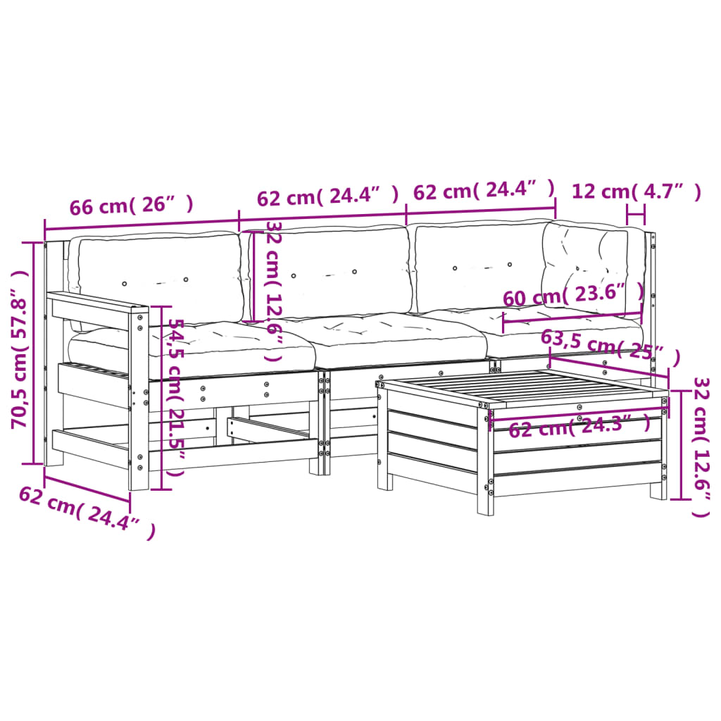 vidaXL 4-tlg. Garten-Lounge-Set mit Kissen Massivholz Douglasie