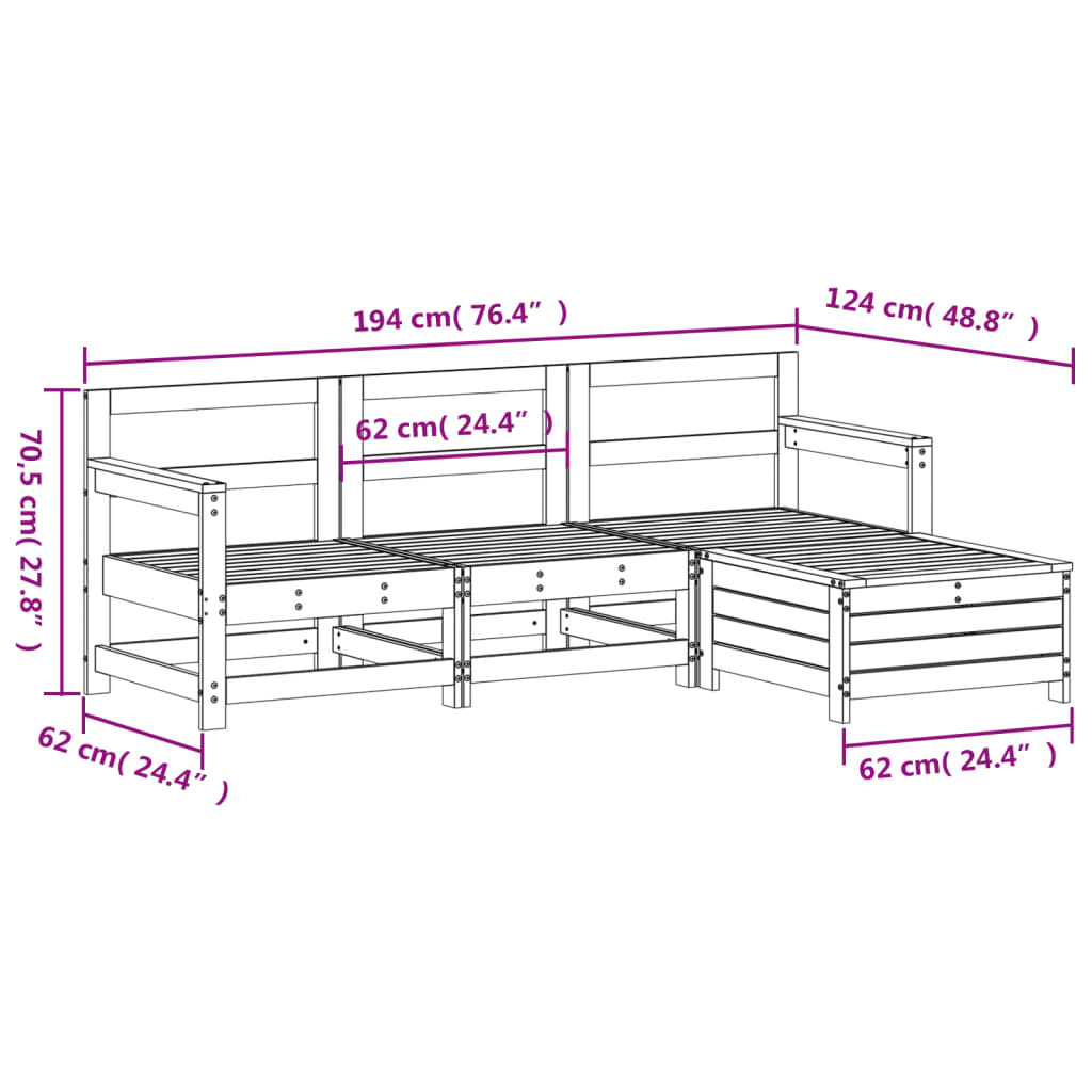 vidaXL 4-tlg. Garten-Sofagarnitur Weiß Massivholz Kiefer